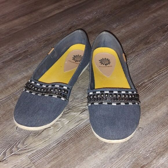 YELLOW BOX Denim Blue Sequin Ballet Flats Size 9 EUC - Picture 1 of 6